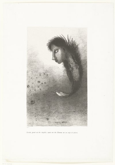 Dann erschien ein seltsames Wesen mit einem Menschenkopf und einem Fischkörper von Odilon Redon