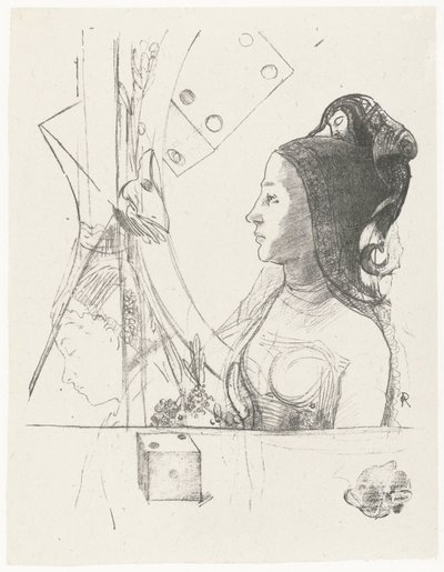Frau und Würfel (Übungsplatten) von Odilon Redon