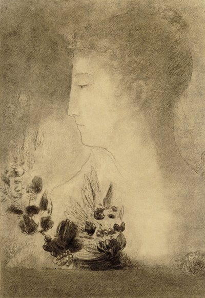 Frau im Profil mit Lorbeerkranz von Odilon Redon