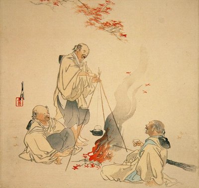 Sake trinken unter einem Ahornbaum, ca. 1890er-1900er von Ogata Gekko