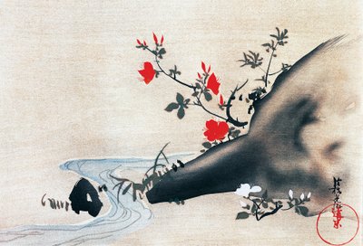 Azaleen und Bach, Kakemonos (hängende Schriftrollen) auf Seide gemalt, Edo-Periode (1603-1868), Japan von Ogata Korin