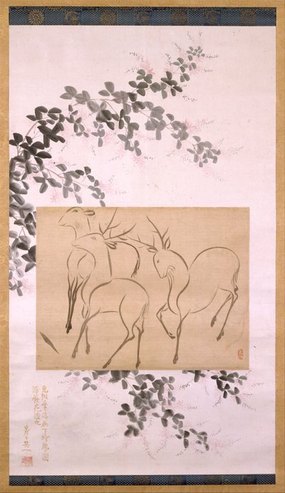 Vorzeichnung von drei Hirschen auf einer Hängerolle..., 19. Jahrhundert von Ogata Korin