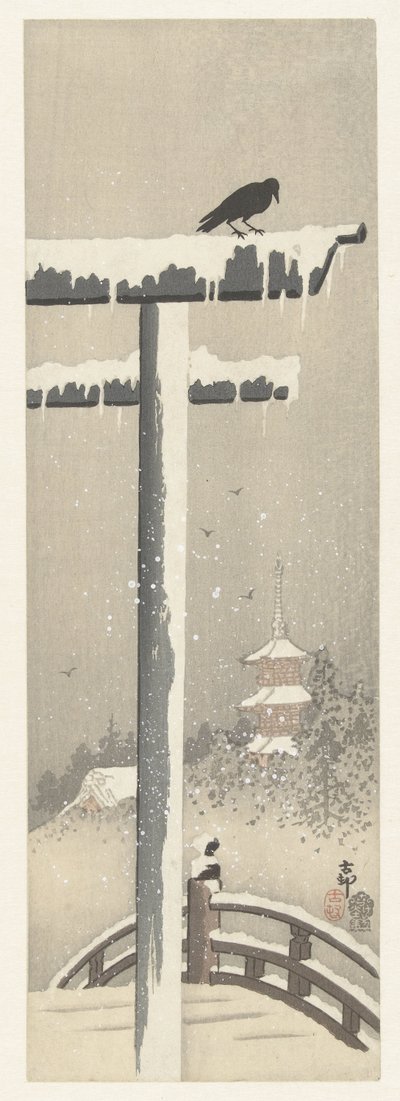 Torii im Schnee von Ohara Koson