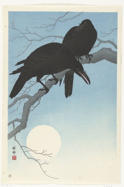Zwei Krähen auf einem Ast von Ohara Koson