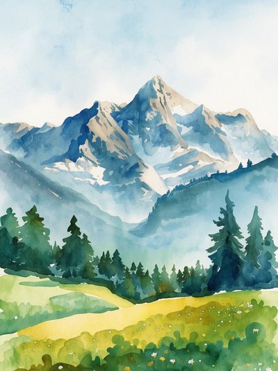 Serene Aquarellberge von Ohkimiko