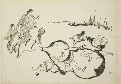 Eine unmögliche Tat von imaginären Männern, Nr. 8 aus einer Serie von 12 Drucken von Okumura Masanobu