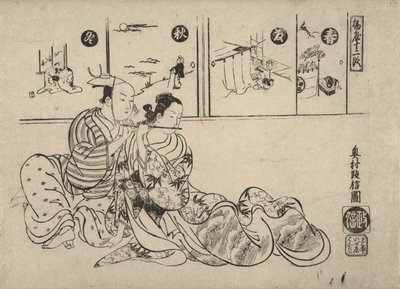 Parodie auf die Romanze zwischen Kaiser Xuanzong und Yang Guifei von Okumura Masanobu