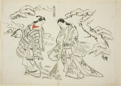 Ärmelbrief Takasago (Sodefumi Takasago), Nr. 2 aus einer Serie von 12 Drucken, die Parodien von Theaterstücken darstellen von Okumura Masanobu