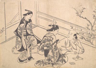 Der Schauspieler Ichimura Takenojo auf einem Balkon liegend, ca. 1715 von Okumura Masanobu