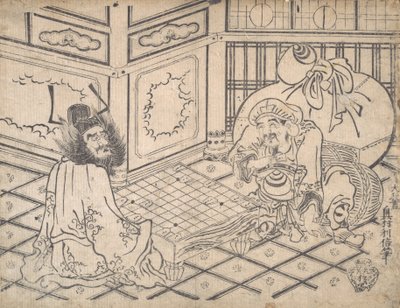 Daikoku und Shoki spielen Schach, ca. 1730 von Okumura Toshinobu