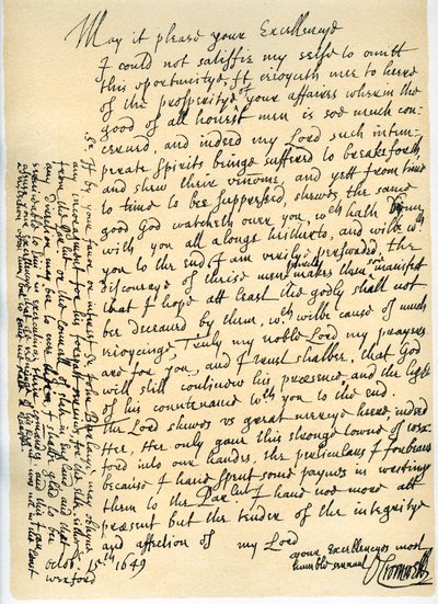 Brief von Oliver Cromwell an Lord Fairfax, Wexford, 15. Oktober 1649 von Oliver Cromwell