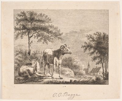 Landschaft mit Schafen von Oluf Olufsen Bagge