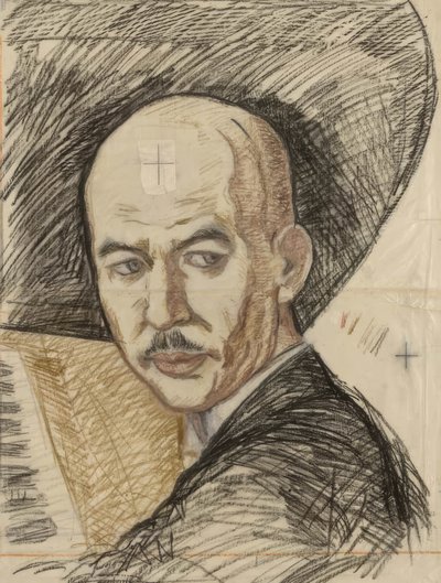 Skizze für den Druck "Porträt von Yamada Kosaku" von Onchi Kôshirô