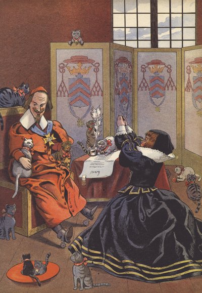 Kardinal Richelieu mit seinen Katzen von Onfray de Breville Job