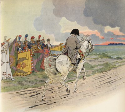 Imaginäres Bild von Napoleon zu Pferd, der den Respekt der Soldaten Europas empfängt von Onfray de Breville Job