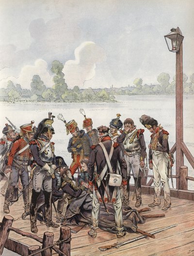 Jean Lannes, tödlich verwundet in der Schlacht bei Aspern-Essling, mit Napoleon, 1809 von Onfray de Breville Job