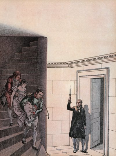 Josephine wird von Napoleon eine Treppe hinuntergeführt von Onfray de Breville Job