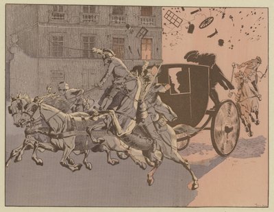 Napoleon entkommt auf wundersame Weise der Explosion einer Bombe, der infernalen Maschine, in der Rue Saint-Nicaise, Paris, 24. Dezember 1800 von Onfray de Breville Job