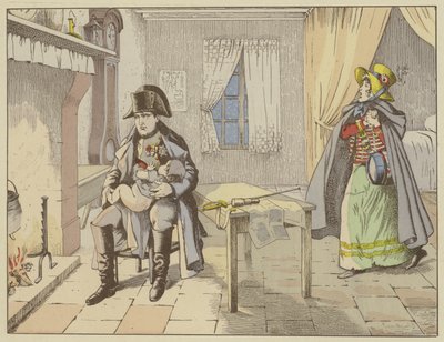 Am Abend der Schlacht von Champaubert und am Vorabend von Montmirail wiegt ein nachdenklicher Napoleon das Baby einer Marketenderin, 10.-11. Februar 1814 von Onfray de Breville Job