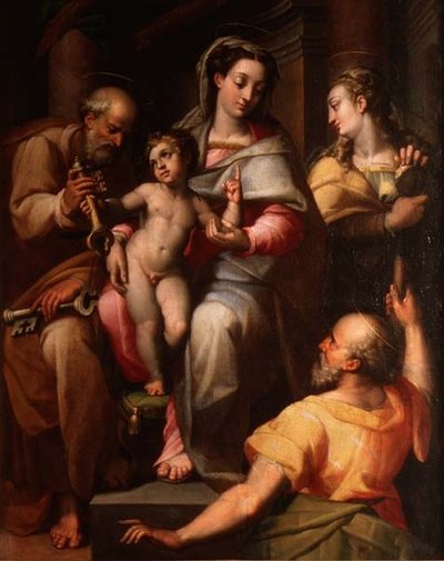 Heilige Familie mit St. Peter und St. Maria Magdalena von Orazio Samacchini
