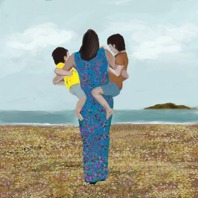 Mutter und Söhne am Strand von Osheensgallery