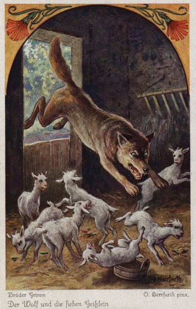 Szene aus Der Wolf und die sieben jungen Geißlein, von den Brüdern Grimm von Oskar Herrfurth