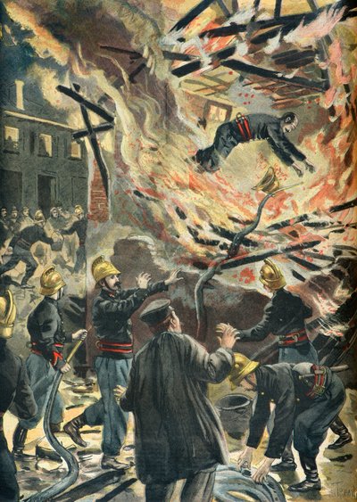 Tod des Feuerwehrmanns Bailly bei einem Mühlenbrand in Bourges 1898 von Oswaldo Tofani