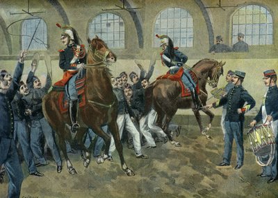 Die republikanischen Wachen trainieren die Pferde im Lärm und in der Menge, Paris von Oswaldo Tofani