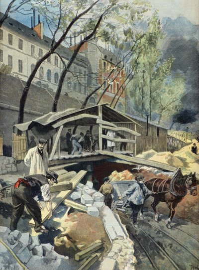 Metropolitain-Arbeiten in Paris 1899 (Gravur) von Oswaldo Tofani