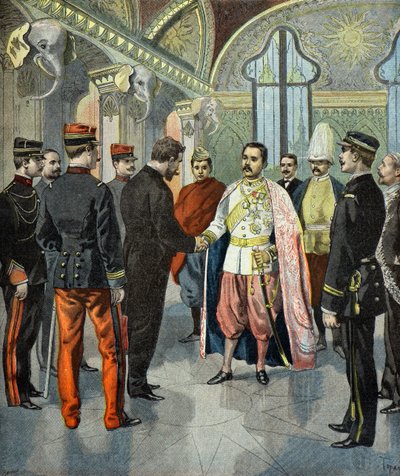 Paul Doumer empfangen von König Rama V von Siam 1899 (Gravur) von Oswaldo Tofani