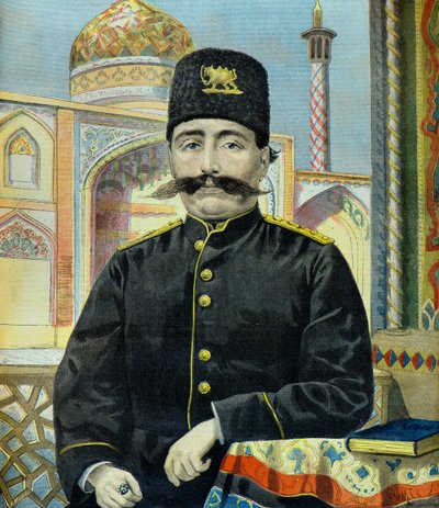 Porträt des Schahs von Persien Shah Mozaffer Ed Dine (Gravur) von Oswaldo Tofani