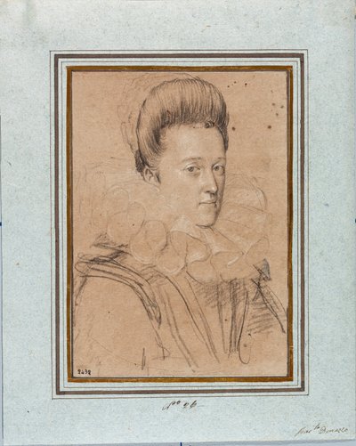 Porträt von Eleonore de Medicis (Eleonora de Medici) (1567-1611), Ehefrau von Vincent I. von Gonzague, Herzog von Mantua (Vincenzo I. Gonzaga, Herzog von Mantua) (1562-1612). Zeichnung von Ottavio Leoni (1578-1630) Genua, Musei di Strada Nuova, Inv. 2432 von Ottavio Mario Leoni
