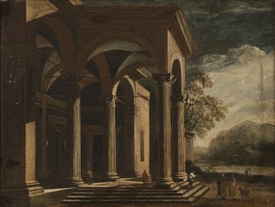 Architektonische Fantasiepalast in einer Landschaft von Ottavio Viviani