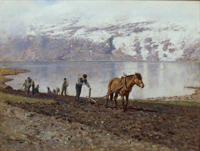 Pflügen mit Pferden von Otto Ludvig Sinding