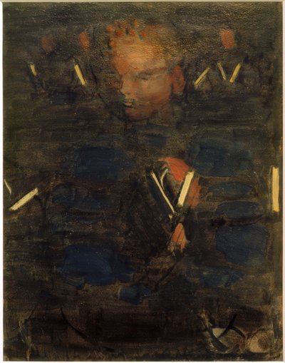Vorbereitung (Andacht im Esssaal). Teilstudie (Knabe mit Gesangbuch) von Otto Meyer Amden