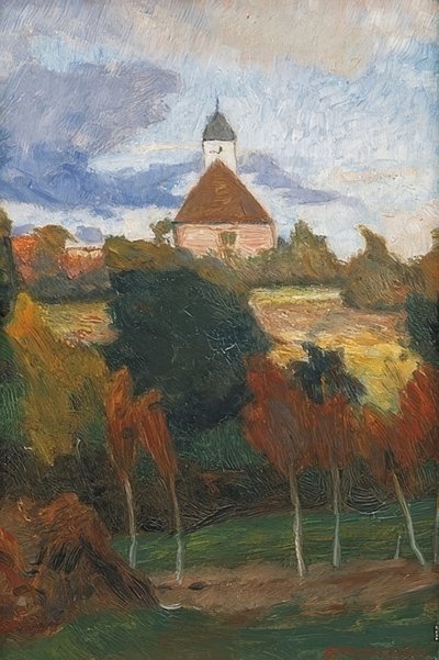 Blick auf die Worpsweder Kirche von Otto Modersohn