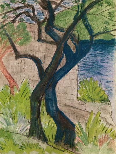 Bäume vor einer Brücke von Otto Mueller