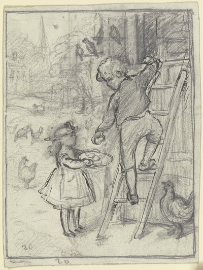 Junge und Mädchen beim Eierholen von Otto Scholderer