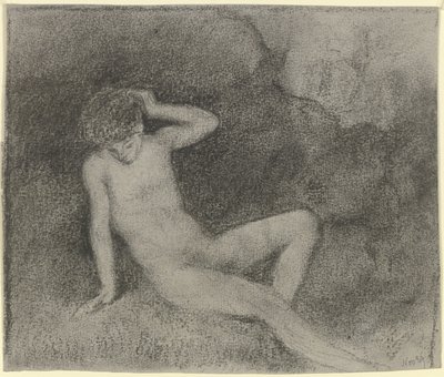 Lagernder nackter Jüngling in einer Landschaft (Narziss?) von Otto Scholderer