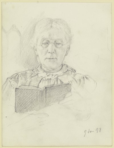 Luise Scholderer beim Lesen von Otto Scholderer