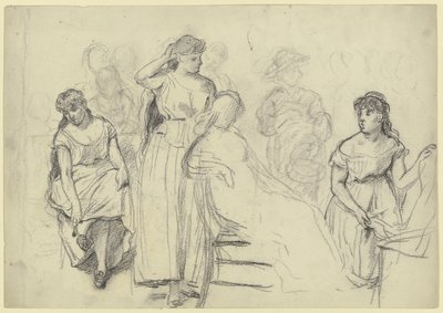 Sitzende und Stehende aus der "Vorbereitung zum Kostümball" von Otto Scholderer