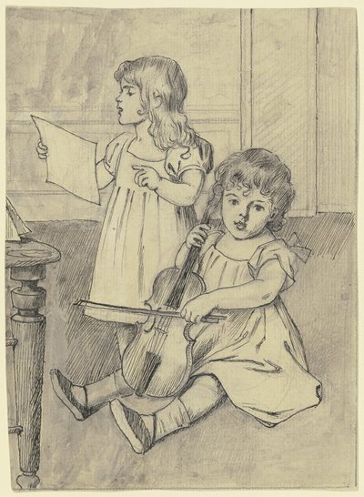 Zwei Kinder, die Musik spielen von Otto Scholderer