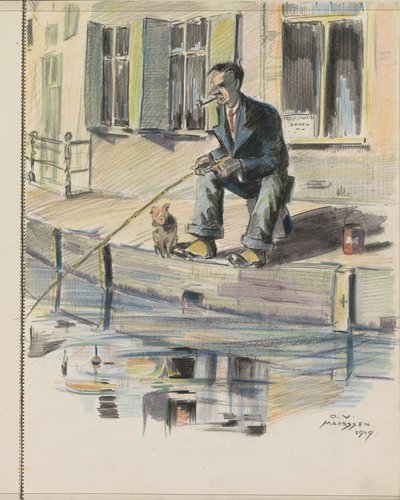 Angelnder Mann an einem Kanal in Maarssen von Otto Verhagen (I)