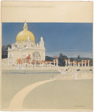 Kirche St. Leopold am Steinhof, Wettbewerbsprojekt, Perspektive von Otto Wagner