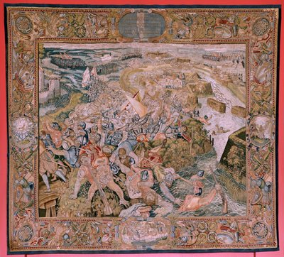 Triumphe und Schlachten des Erzherzogs Albrecht. Schlacht in den Schützengräben von Hulst. Fünfter Wandteppich der Serie. von Otto van Veen