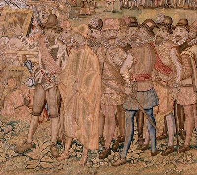 Flämischer Wandteppich. Serie Triumphe und Schlachten von Erzherzog Albrecht. Die Eroberung der Stadt Hulst. Siebter Wandteppich der Serie. Modell Otto van Veen und Hans I Snellinck. Herstellung Martin Reynbouts, Brüssel von Otto van Veen