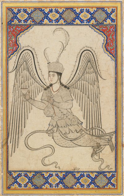 Engel, fliegend, mit Becher und Weinflasche von Ottoman School