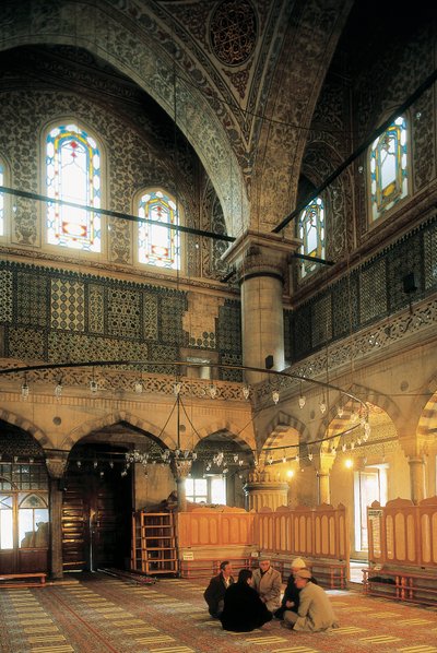 Architektur, Osmanische Kunst: Innenraum der Blauen Moschee oder Sultanahmet Camii, erbaut von Mehmet Aga (1609-1616). Türkei, Istanbul. von Ottoman School
