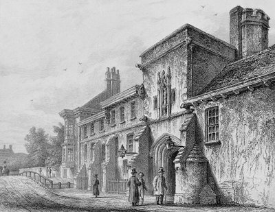 College Gate und Wardens Lodge Winchester, um 1830 von Owen Brown Carter