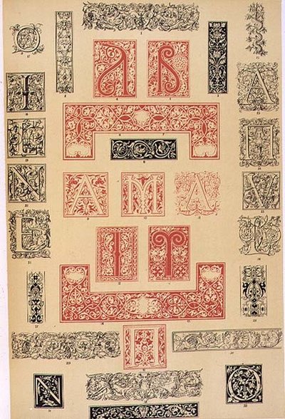 Beispiele typografischer Verzierungen aus dem 16. Jahrhundert in Italien und Frankreich, veröffentlicht von Aldine, Giunta und Stephan, Kapitel XIX, Tafel XC, aus 